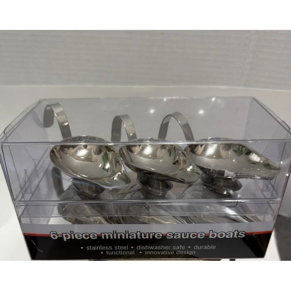 Vintage-Style Miniature Sauce Boats - Set of 6 - Stainless Steel Culinary